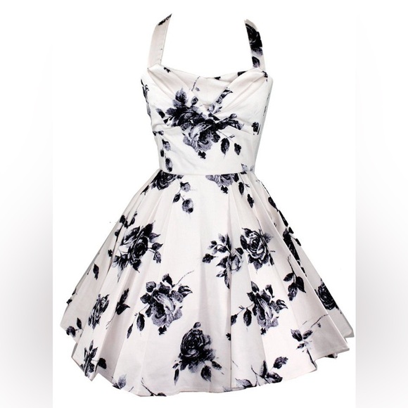 Vintage 50s style Ixia cream and black floral halter a-line dress size small - Picture 1 of 4